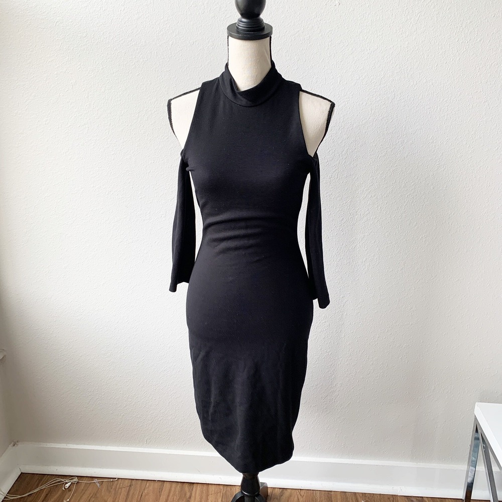 L'AGENCE Womens Turtleneck Dress Size XS Black Nico Cold Shoulder Stretch NEW - Picture 5 of 9